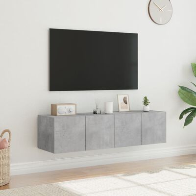 vidaXL Стенни ТВ шкафове с LED лампи, 2 бр, бетонно сиви, 60x35x31 см