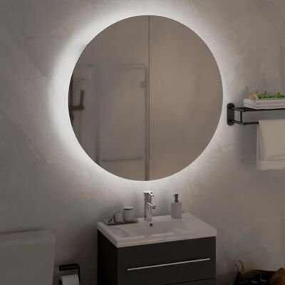 vidaXL Шкаф за баня с кръгло огледало и LED, черен, 54x54x17,5 см