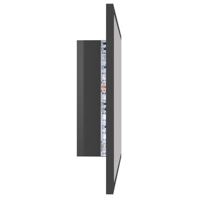 vidaXL LED огледало за баня, сив гланц, 60x8,5x37 см, акрил
