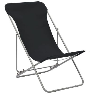 vidaXL Сгъваеми плажни столове, 2 бр, стомана и оксфорд тъкан, черни