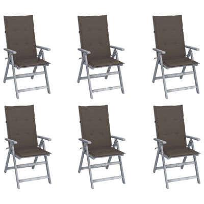 vidaXL Градински накланящи се столове 6 бр с възглавници акация масив