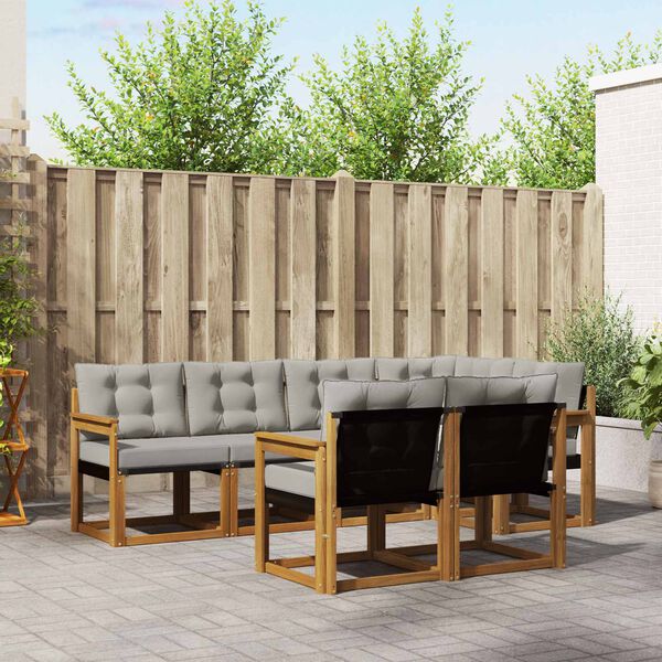 vidaXL Комплект дивани за открито 7 pcs Естествено и светло сиво