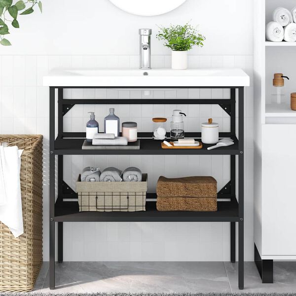 vidaXL Рамка за мивка за баня, черна, 79x38x83 см, желязо