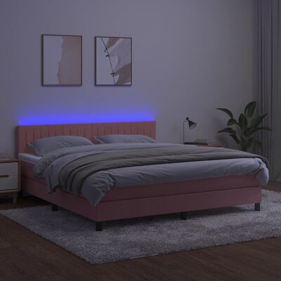 vidaXL Боксспринг легло с матрак и LED, розово, 180x200 см, кадифе