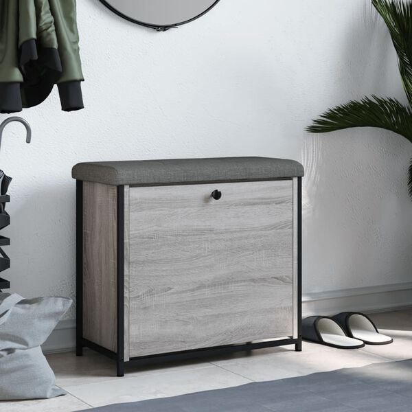 vidaXL Пейка за обувки с подвижно чекмедже, сив сонома, 62x32x56 см