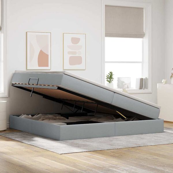 vidaXL Легло с място за съхранение и матрак Светлосиво 200 x 200 cm