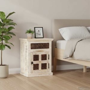 vidaXL Нощно шкафче, бяло, 40x30x50 см, мангово дърво масив