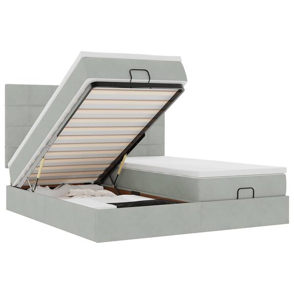 vidaXL Османска легло с матраци и LED, светлосиво, 160x200 см, кадифе