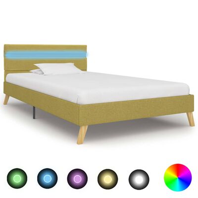 vidaXL Рамка за легло с LED, зелена, текстил, 90x200 см