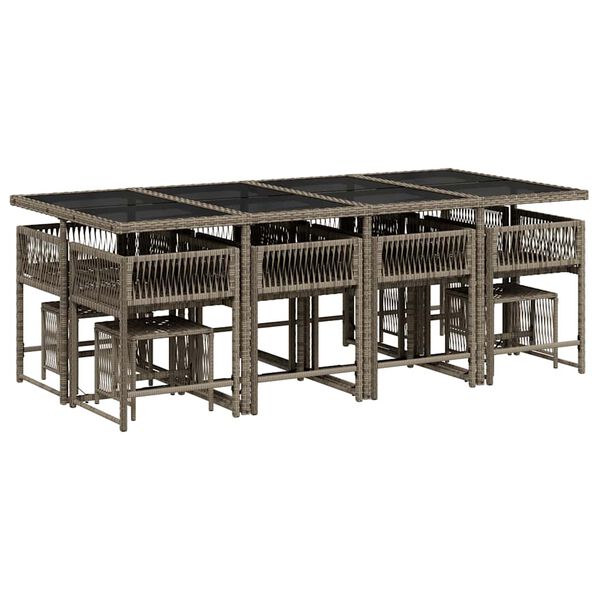 vidaXL Градински комплект от 13 части с възглавници сив полиратан