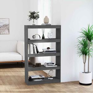 vidaXL Библиотека/разделител за стая, сива, 80x30x135,5 см, бор масив
