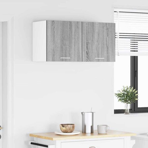 vidaXL Висящ шкаф Сив Сонома и бяло 40 x 31 x 40 см Инженерно дърво