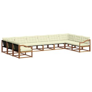 vidaXL Комплект дивани за открито 10 pcs Натурален и Крема