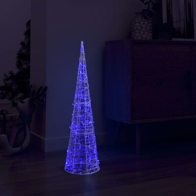 vidaXL Акрилна декоративна пирамида, LED светещ конус, синя, 90 см