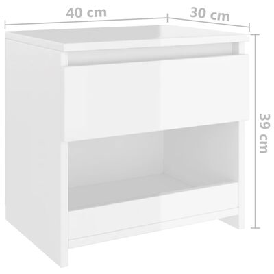 vidaXL Нощно шкафче, бял гланц, 40x30x39 см, ПДЧ