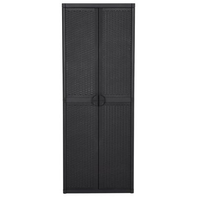 vidaXL Градински шкаф за съхранение, черен, 65x45x172 см, PP ратан