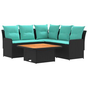vidaXL Комплекти мебели с възглавница 4 pcs Черен и Туркоаз ПЕ ратан