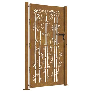 vidaXL Градинска порта 100x200 см, кортенова стомана, дизайн от бамбук