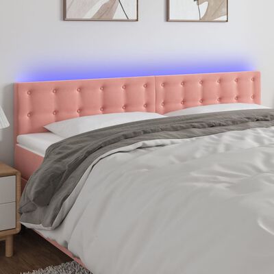 vidaXL LED горна табла за легло, розова, 160x5x78/88 см, кадифе