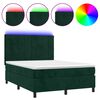 vidaXL Боксспринг легло с матрак и LED, тъмнозелено, 140x200см, кадифе
