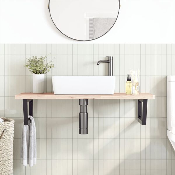 vidaXL Стенен рафт за мивка, стомана и масивно дърво бук