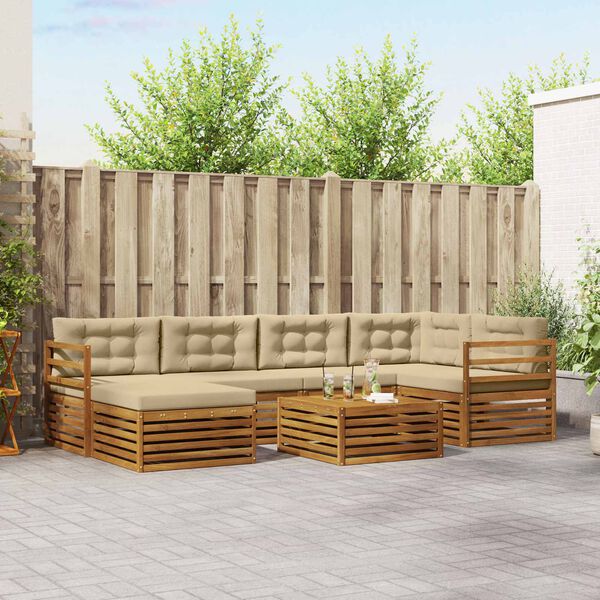 vidaXL Комплект дивани за открито 7 pcs Натурален и Бежов
