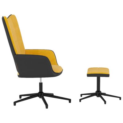 vidaXL Релаксиращ стол с табуретка, горчица жълто, кадифе и PVC