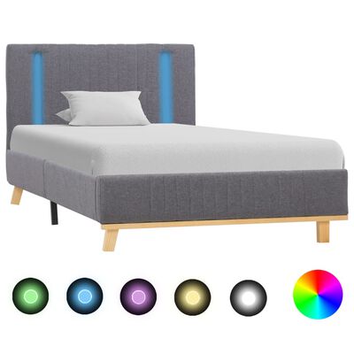 vidaXL Рамка за легло с LED, светлосива, текстил, 100x200 см