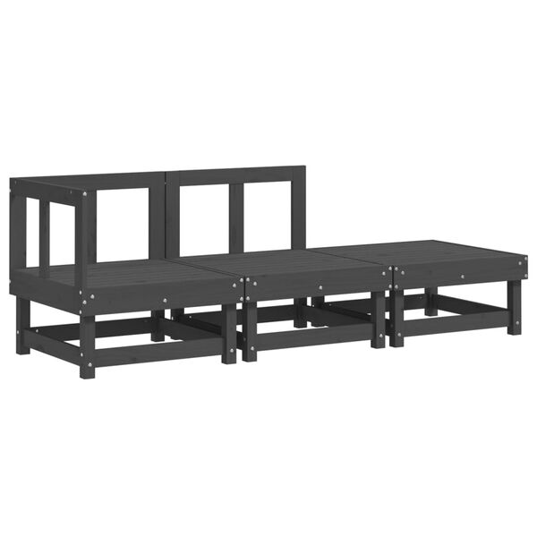 vidaXL Градински лаундж комплект, 3 части, сив, бор масив