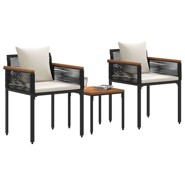 vidaXL Комплект за външни мебели 3 pcs Черно и кремаво бяло ПЕ ратан