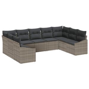 vidaXL Градински Софа Комплект със съхранение 9 pcs Сив полиратан