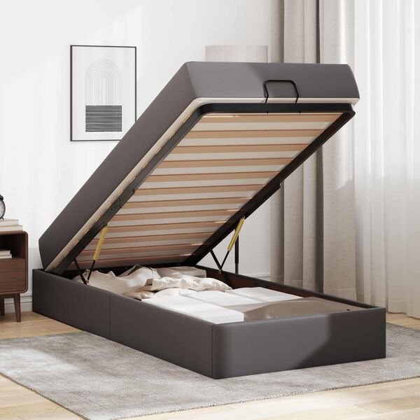 vidaXL Рамка за легло с матрак с матрак 2 pcs Сив ПВЦ