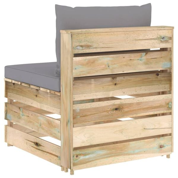 vidaXL Секционен ъглов диван с възглавници, зелено импрегнирано дърво