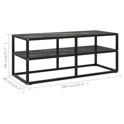 vidaXL ТВ шкаф, черен, черно мраморно стъкло, 100x40x40 см