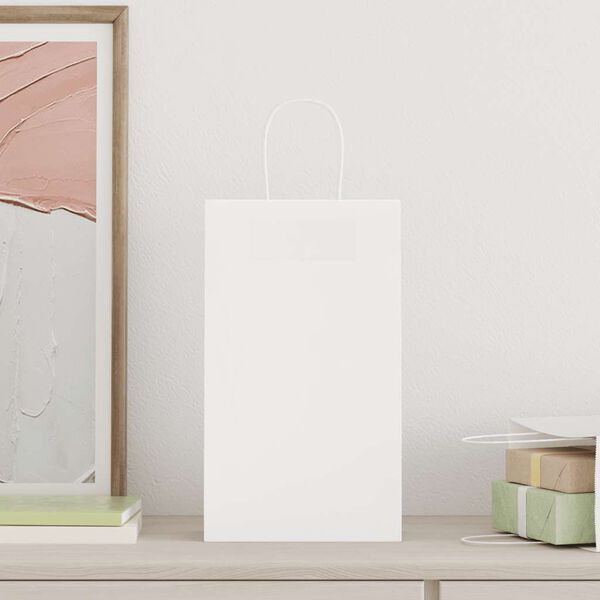 vidaXL Хартиени торбички 250 бр с дръжки бели 21x11x36 см