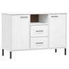vidaXL Бюфет с метални крака бял 113x40x77 см масивно дърво OSLO