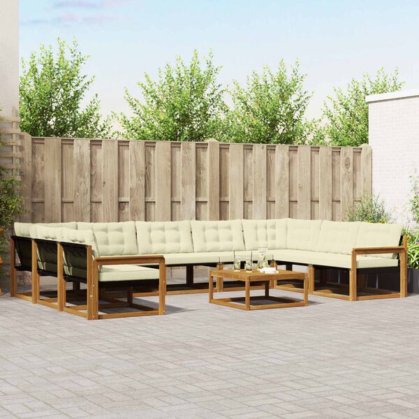 vidaXL Комплект дивани за открито 10 pcs Натурален и Крема