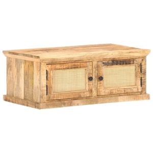 vidaXL Кафе маса 90x50x35 cм мангово дърво масив и естествена тръстика