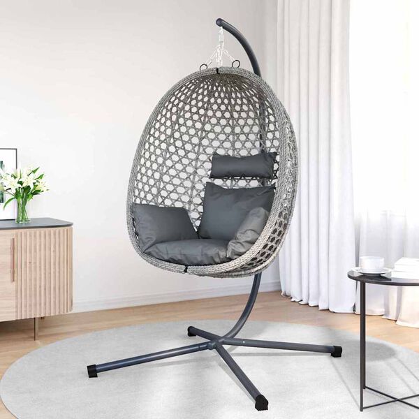 vidaXL Висящ стол яйце Антрацит и сиво 104 x 100 x 191 см полиратан