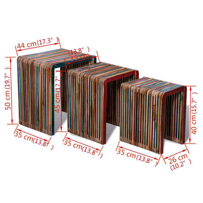 vidaXL Комплект от 3 стифиращи масички, регенериран многоцветен тик