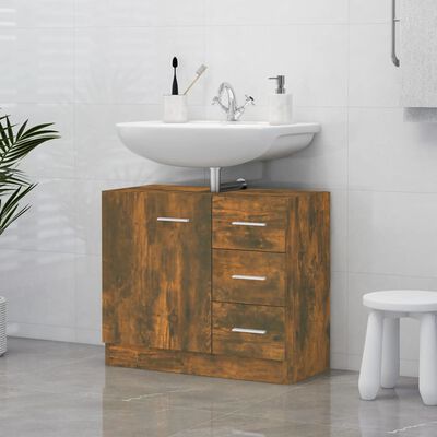 vidaXL Шкаф за мивка, опушен дъб, 63x30x54 см, инженерно дърво