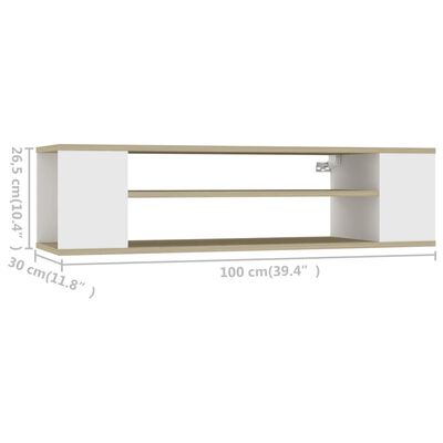 vidaXL Окачен TВ шкаф, бяло и дъб сонома, 100x30x26,5 см, ПДЧ