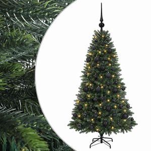 vidaXL Изкуствена коледна елха с топки 120 см 150 LED светодиода