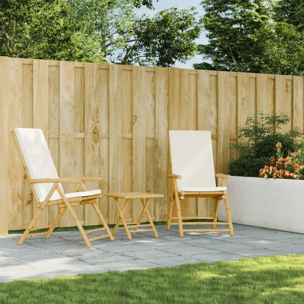 vidaXL Сгъваеми градински реклайнер столове 2 бр с възглавници бамбук