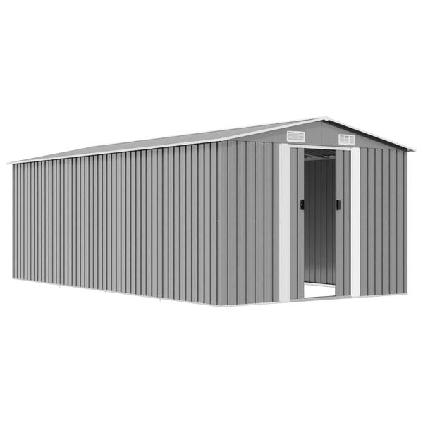 vidaXL Градинска барака, 257x489x181 см, метал, сива