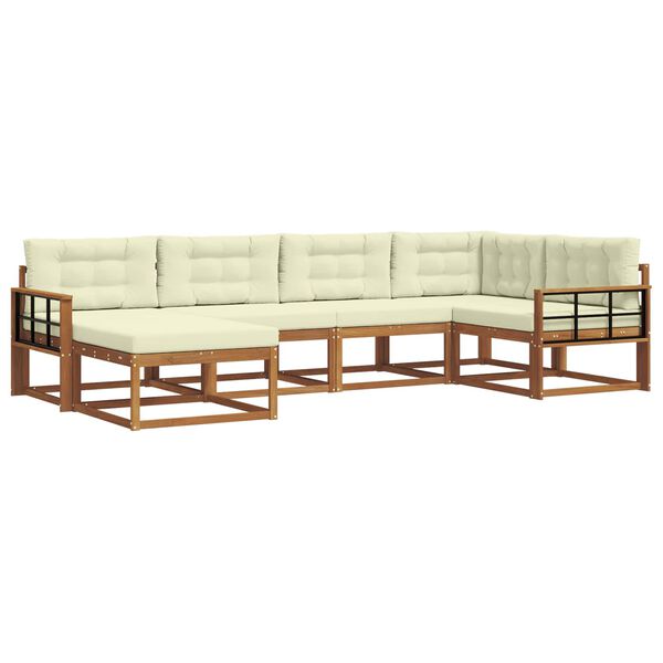 vidaXL Комплект дивани за открито 6 pcs Натурален и Крема