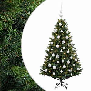 vidaXL Изкуствена коледна елха с топки 120 см 150 LED светодиода