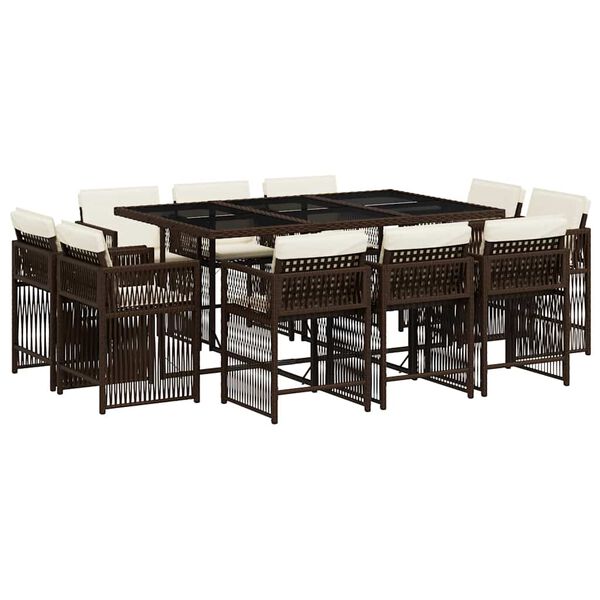 vidaXL Градински комплект с възглавници 11 части кафяв полиратан