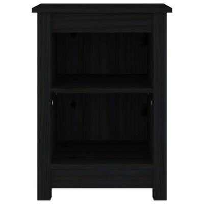 vidaXL Нощно шкафче, черно, 40x35x55 см, борово дърво масив