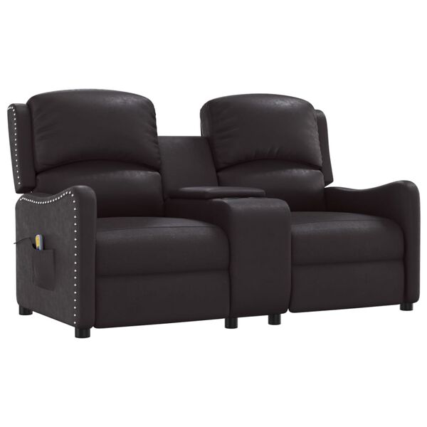 vidaXL 2-местен масажен реклайнер с държачи за чаши, черно, еко кожа